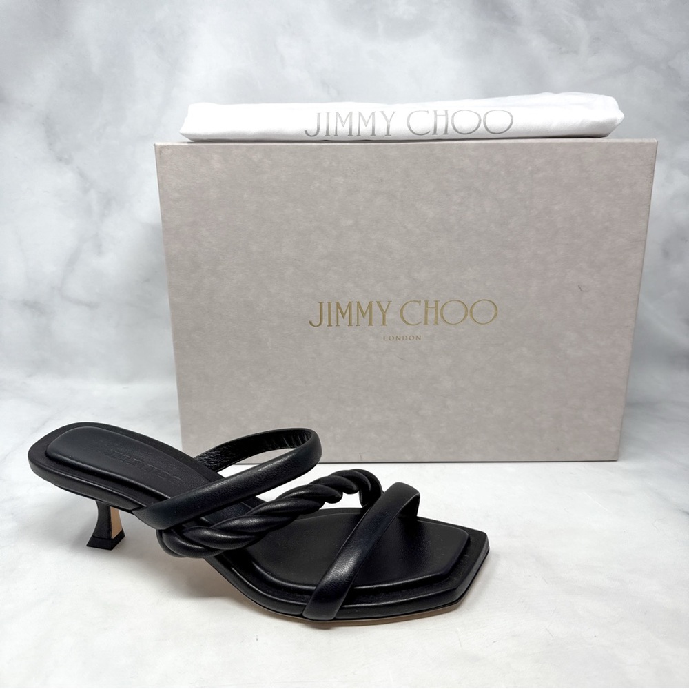 NEW Jimmy Choo Diosa 50 Braided Square Toe Low Kitten Heel Mule Sandals Black 38 - Picture 3 of 15